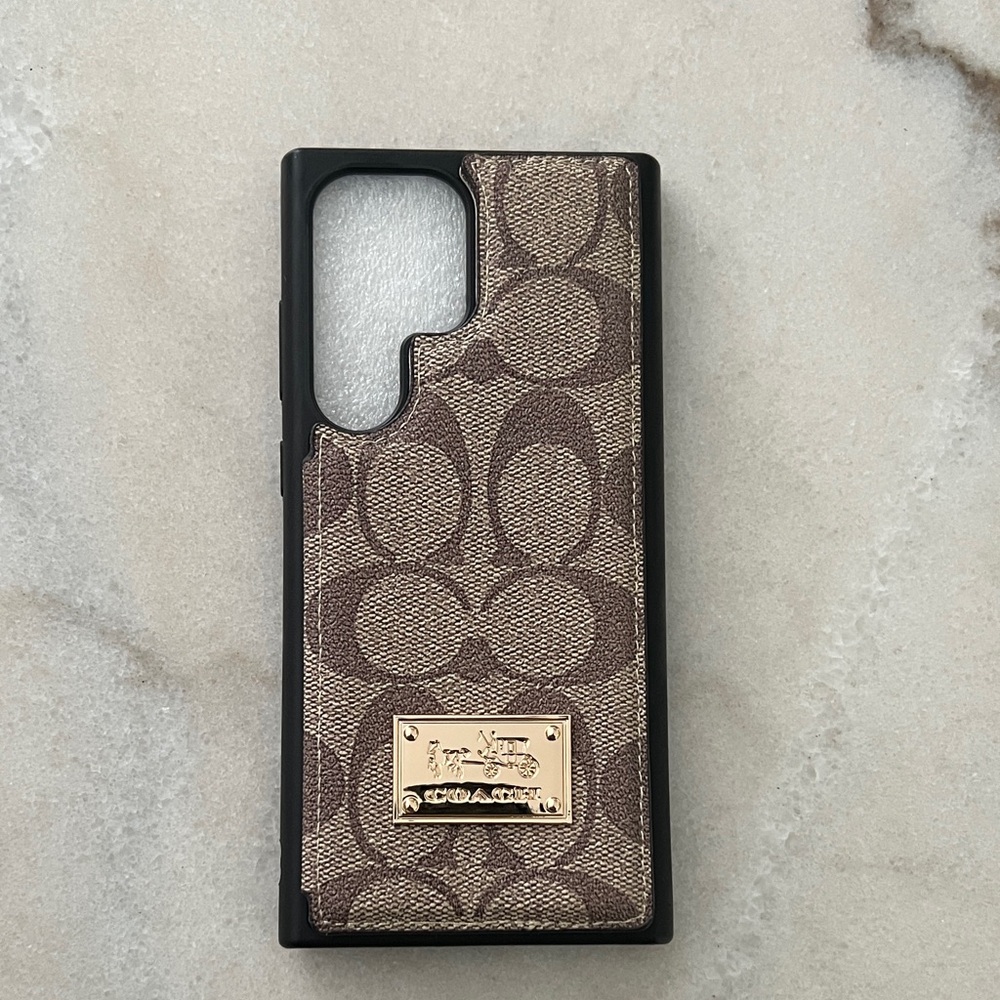 Coach Signature Monogram Phone Case w/Brown Accents for SAMSUNG Galaxy S23 Ultra